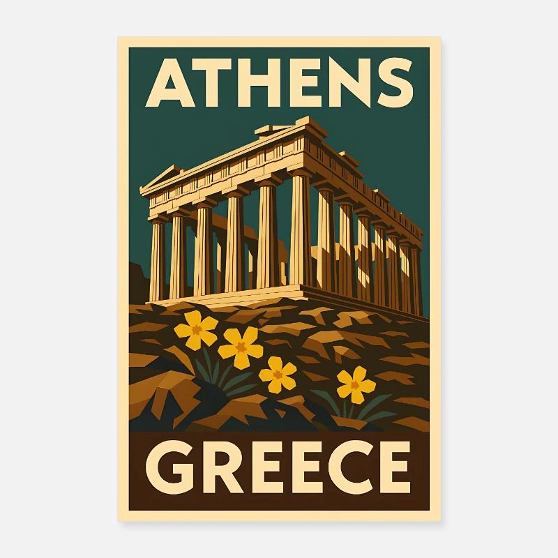 Athènes Grèce – Affiche de voyage rétro Art déco Poster 60 x 90 cm