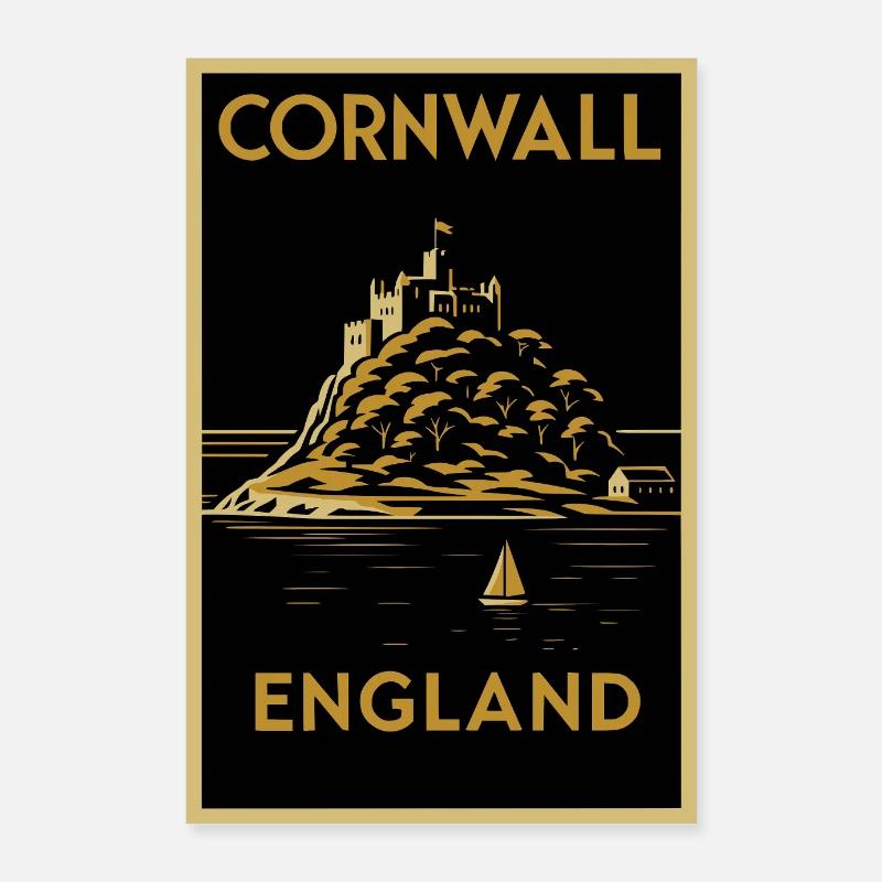 Cornwall England – Art Deco Travel Poster Poster 24" x 35" (60x90 cm)