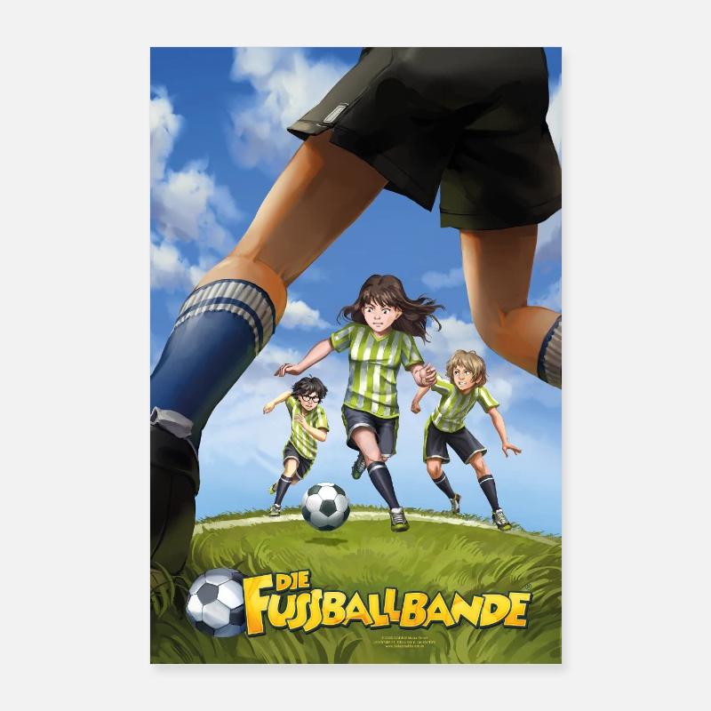 Bande De Foot Sur Le Terrain Avec Ballon Poster 60 x 90 cm