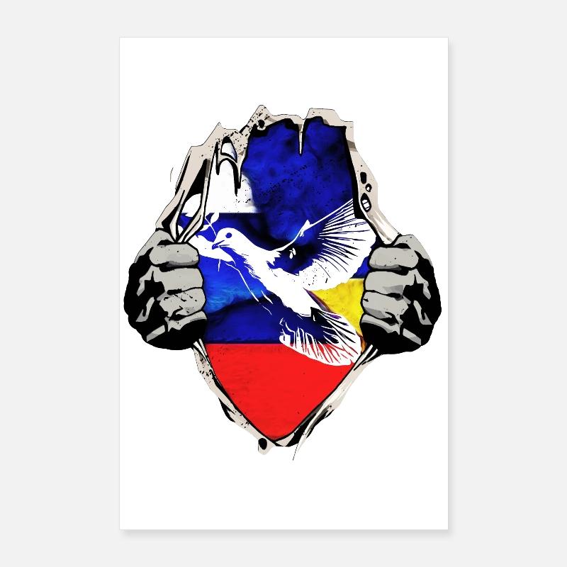 Drapeaux de la Russie de l’Ukraine avec colombe de la paix Poster 60 x 90 cm