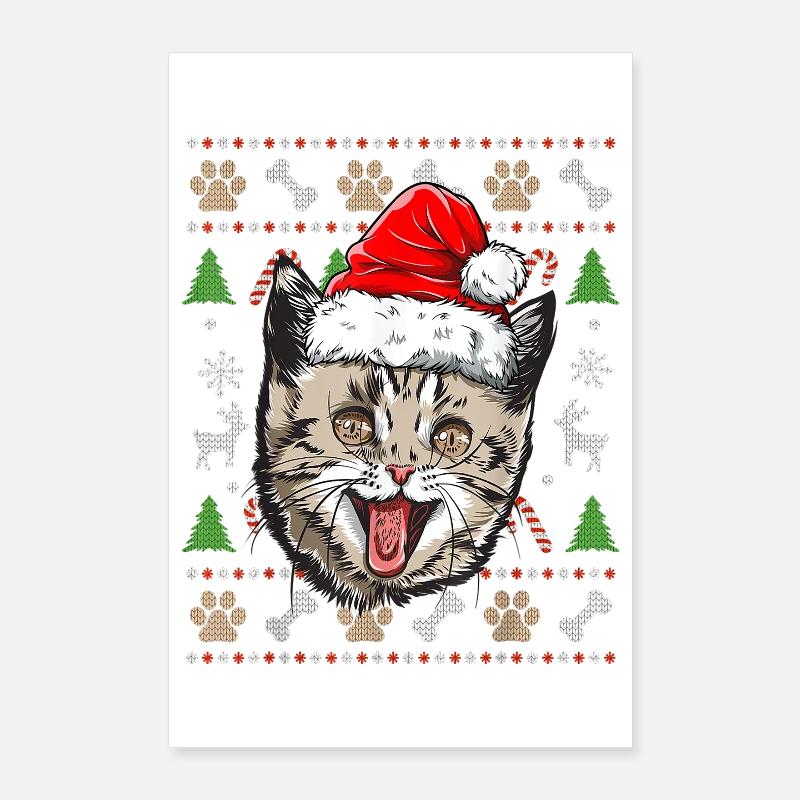 Pull Moche De Noel Chat Humour Noël Cadeau Drôle Poster 60 x 90 cm