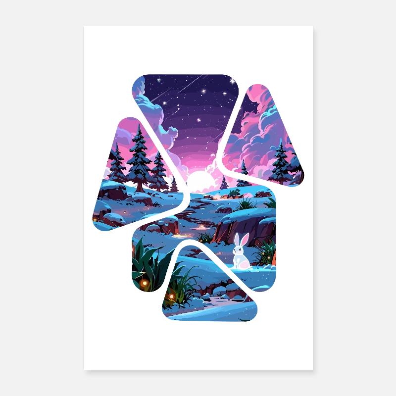 Landscape Snow Puzzle Fantasy - White Rabbit Poster 24" x 35" (60x90 cm)