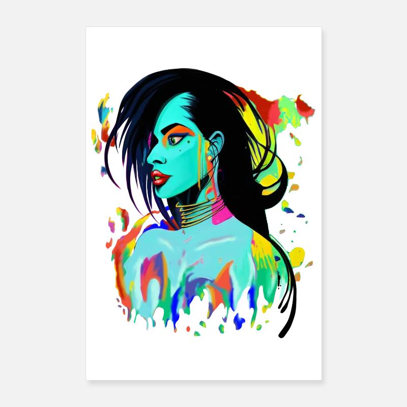 Neon Porträt Farbexplosion Poster 60x90 cm