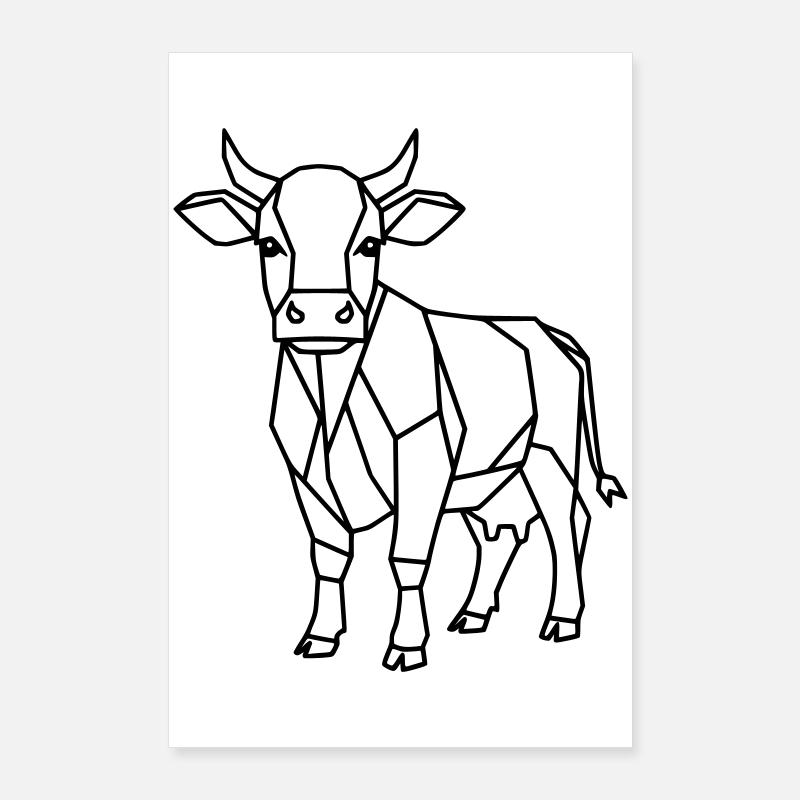 Geometric Cow Low Poly Outline Poster 24" x 35" (60x90 cm)