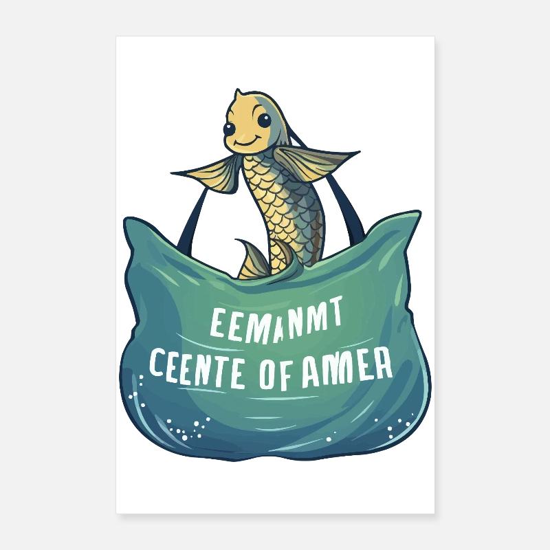 Cheerful sea fish with wave banner Poster 24" x 35" (60x90 cm)