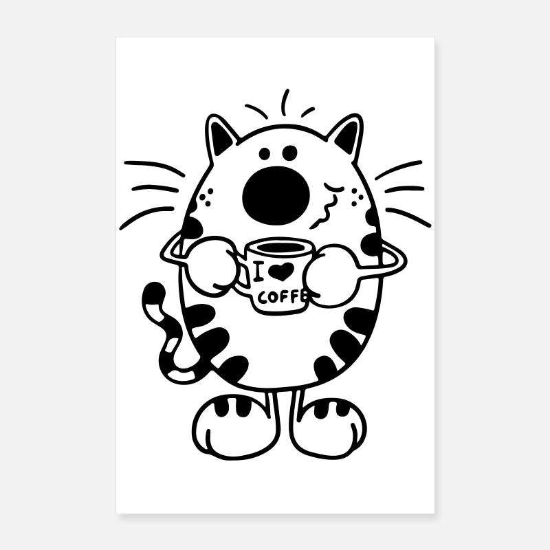 Chat avec café Poster 60 x 90 cm