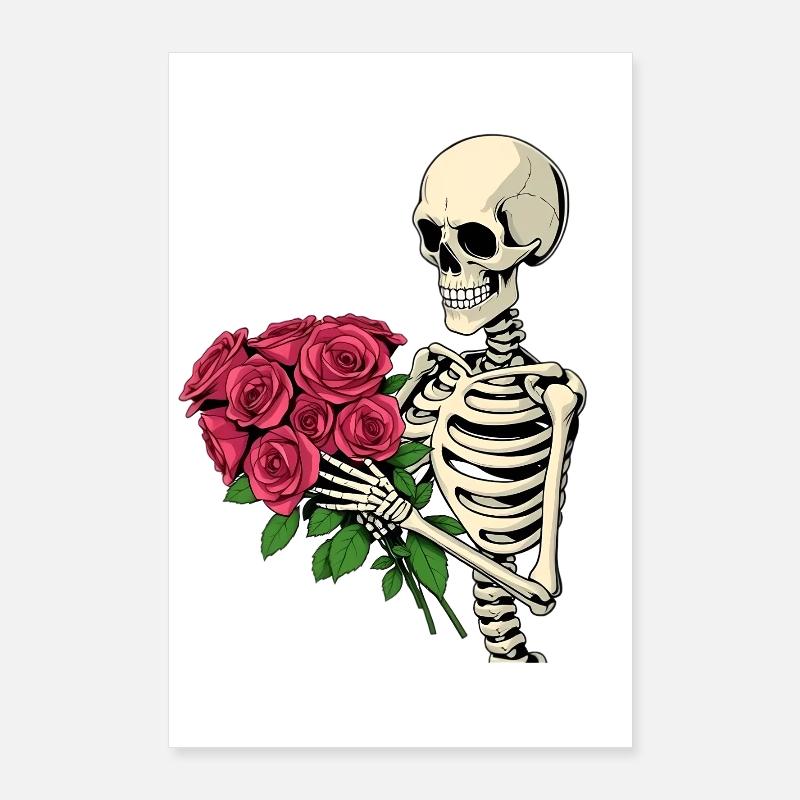Skelett mit Rosen Poster 60x90 cm