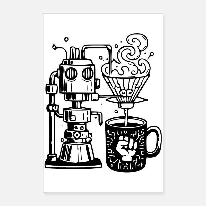 Grind or Die : Robot Chef pour baristas Poster 60 x 90 cm
