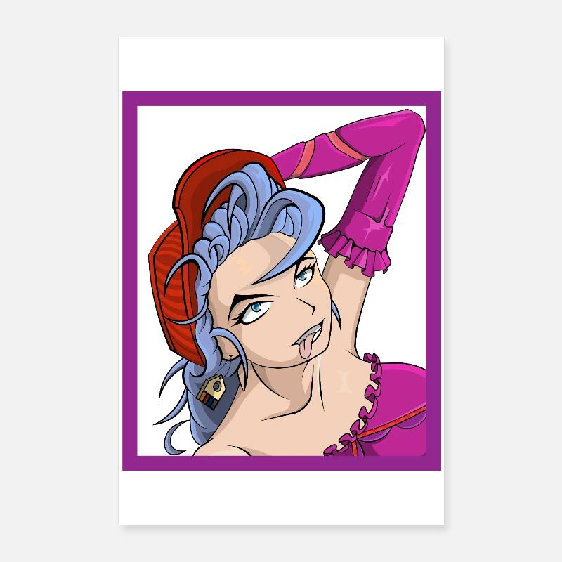 Diva punk néon aux cheveux bleus Poster 60 x 90 cm