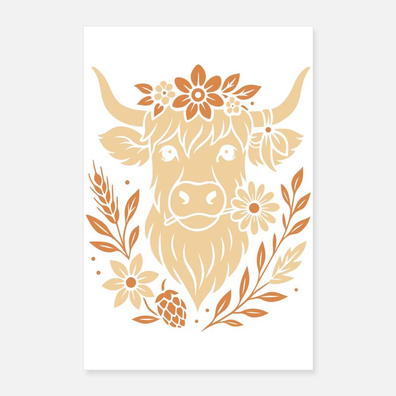 Vache Highland - Boeuf Highland avec fleur Poster 60 x 90 cm
