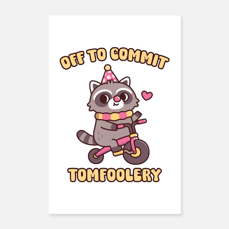 Cute Raccoon Clown Off To Commit Tomfoolery Poster 24" x 35" (60x90 cm)
