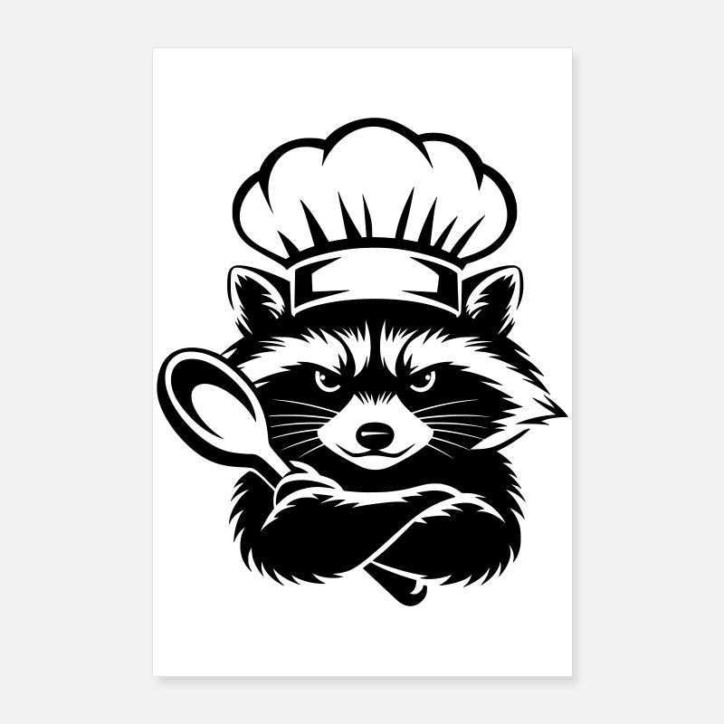 Raton laveur drôle avec chapeau de chef et cuillère Poster 60 x 90 cm