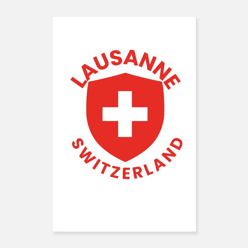 Lausanner Schild mit Schweizer Flagge Poster 60x90 cm