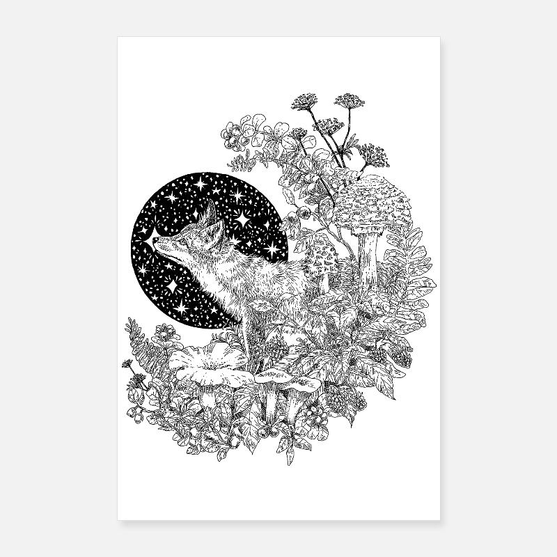 FOX & NIGHT SKY  Poster 24" x 35" (60x90 cm)