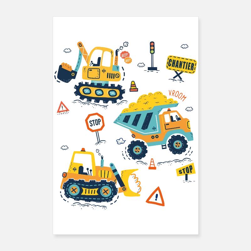 Construction Machinery, Cute Excavator Driver Poster 24" x 35" (60x90 cm)
