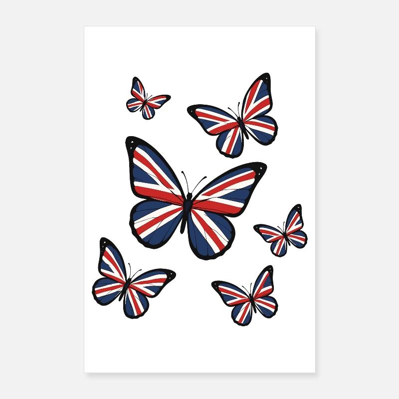Union Jack Schmetterlinge Poster 60x90 cm