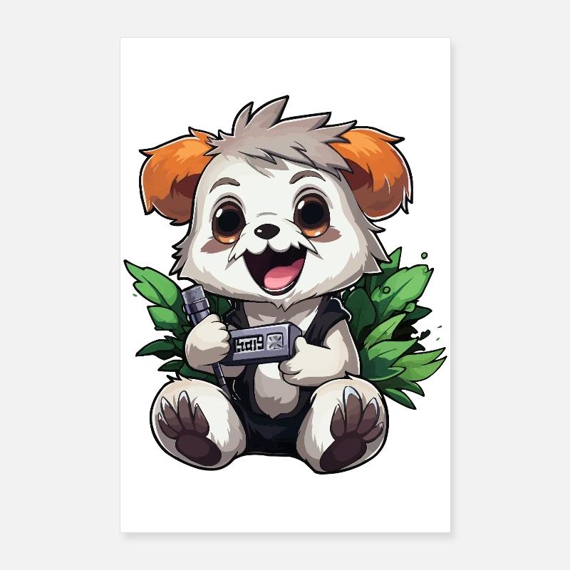 Panda Gamer mit Controller Poster 60x90 cm