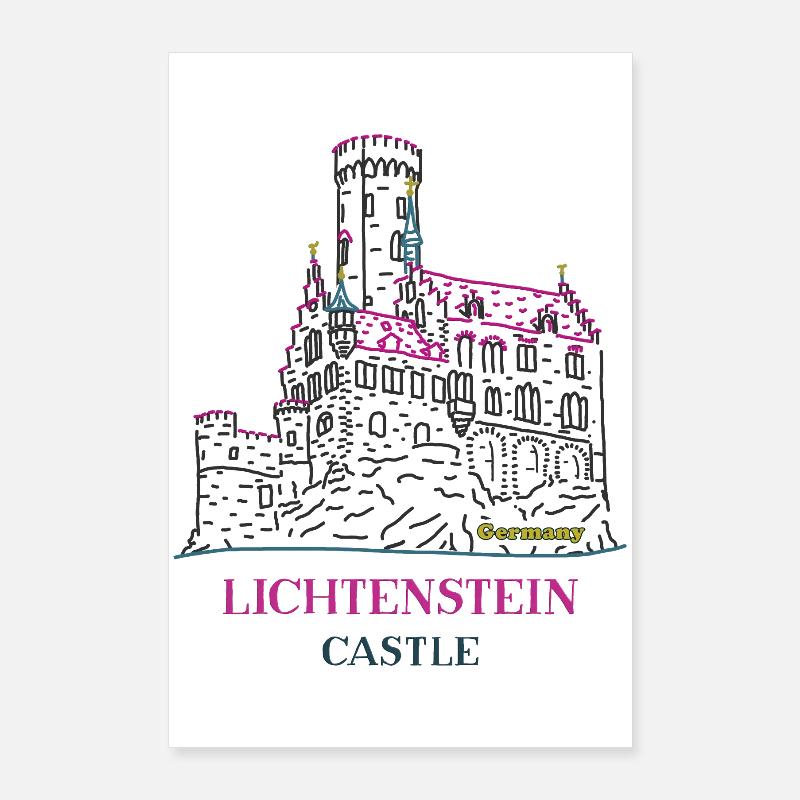 Lichtenstein Castle, Germany, Hand Drawing Poster 24" x 35" (60x90 cm)