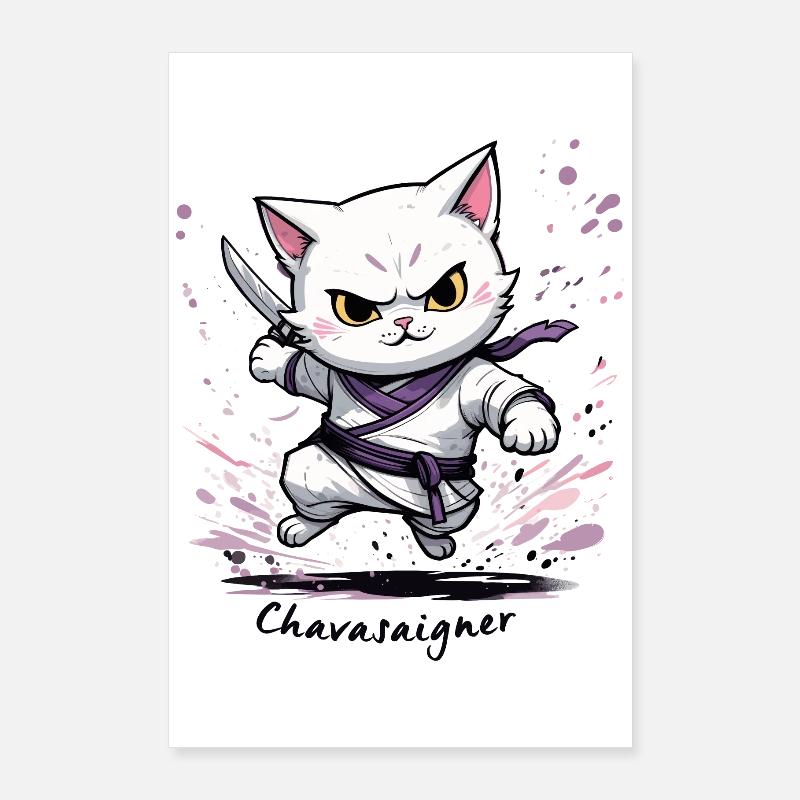 Chat maître de combat, ça va saigner ! humour Poster 60 x 90 cm