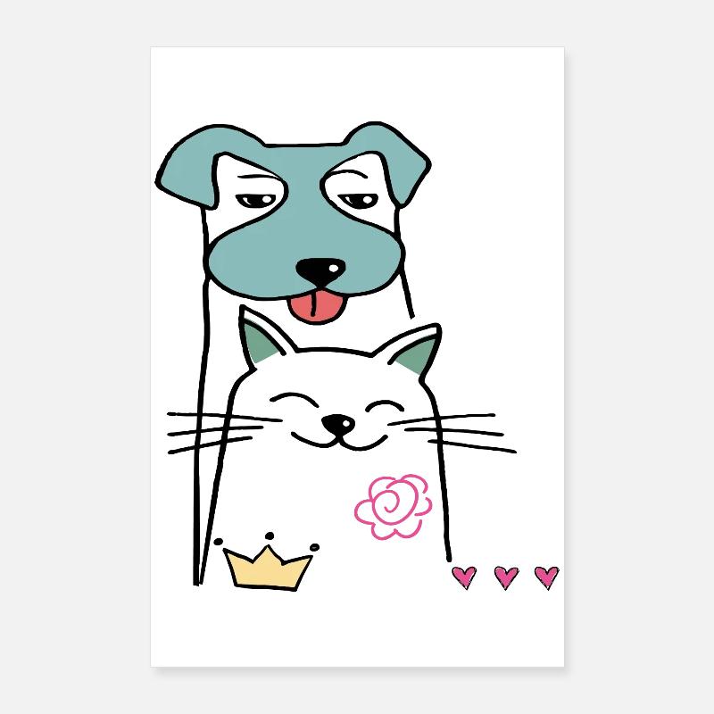 Chien et chat Poster 60 x 90 cm