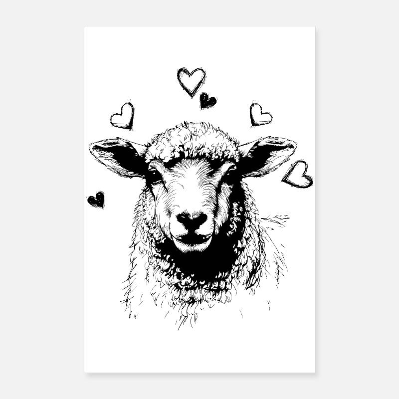 Mouton avec des cœurs Poster 60 x 90 cm