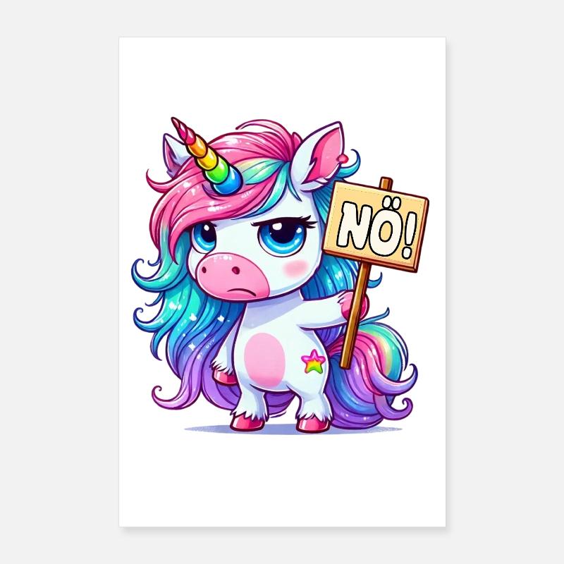 Regenbogen-Einhorn mit Nein-Schild Poster 60x90 cm