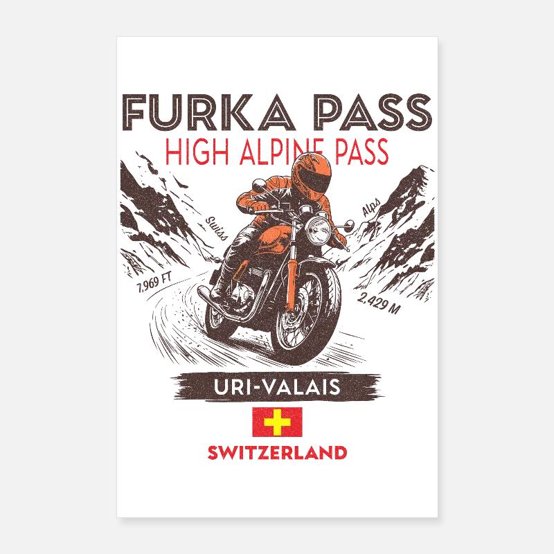 Furka Pass Switzerland -Motorcycle Mountain Pass  Poster 60 x 90 cm
