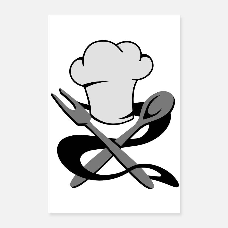 A chef's hat with spoon and fork Poster 24" x 35" (60x90 cm)
