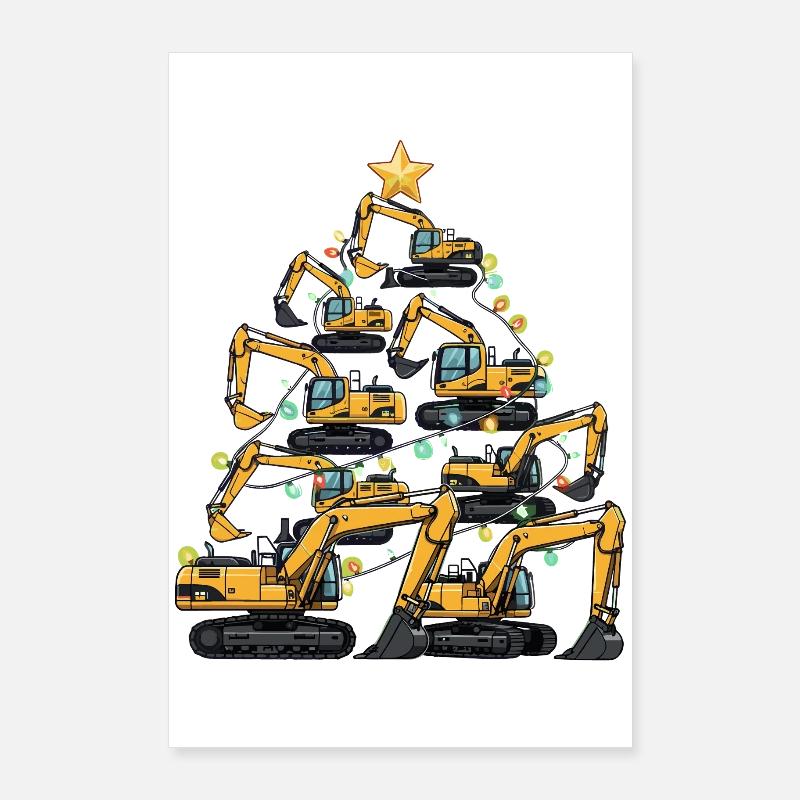 Funny Excavator Christmas Tree Gift Poster 24" x 35" (60x90 cm)