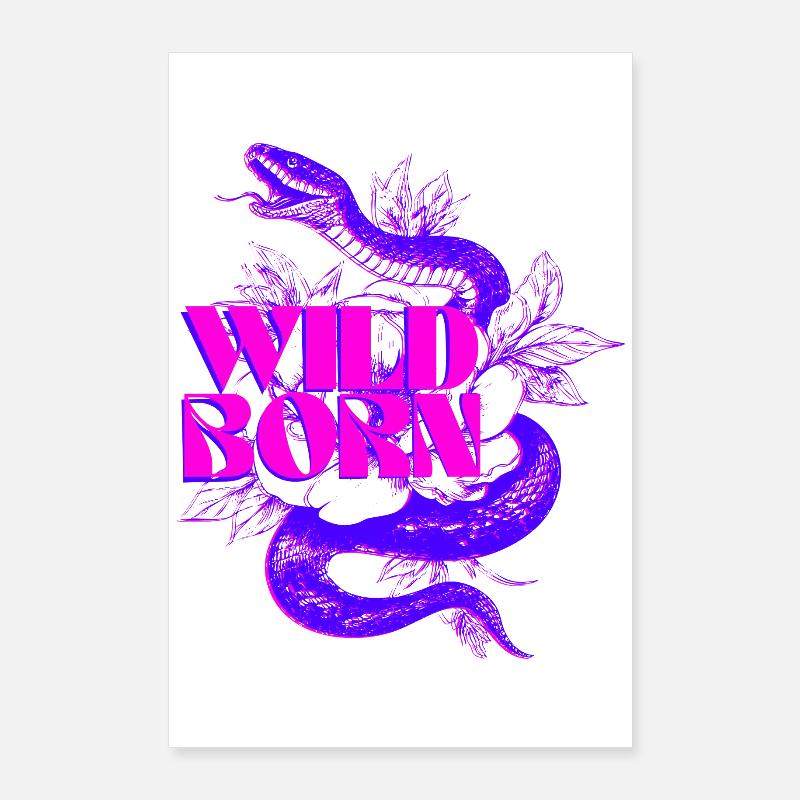 Serpent néon sauvage avec texte en gras Poster 60 x 90 cm