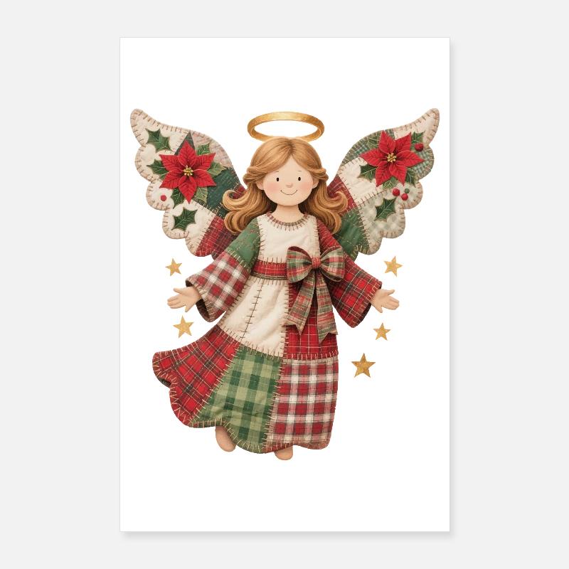 Ange de Noël avec des étoiles dorées Poster 60 x 90 cm