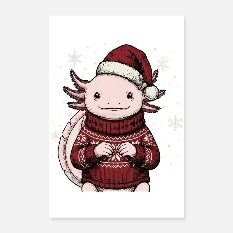 Axolotl Christmas Santa Hat Pajamas Funny Poster 24" x 35" (60x90 cm)