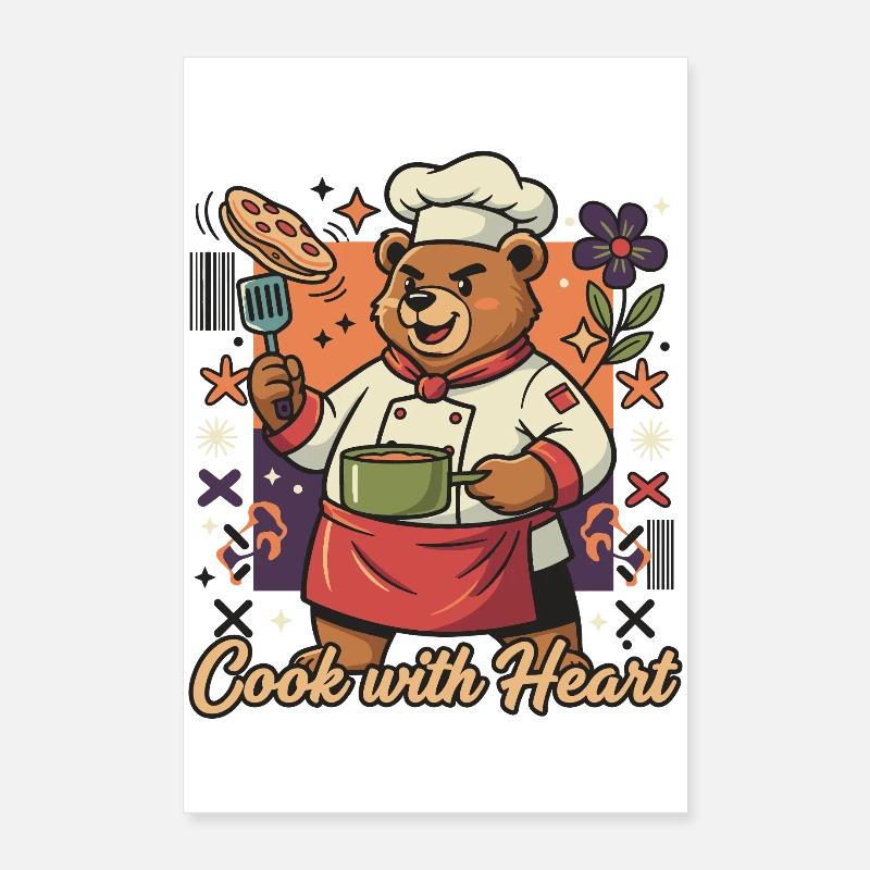 Kochbär mit Herz Poster 60x90 cm