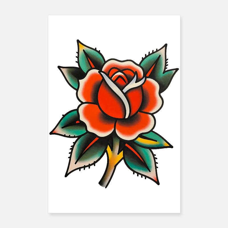 Klassische Tattoo Rose Poster 60x90 cm