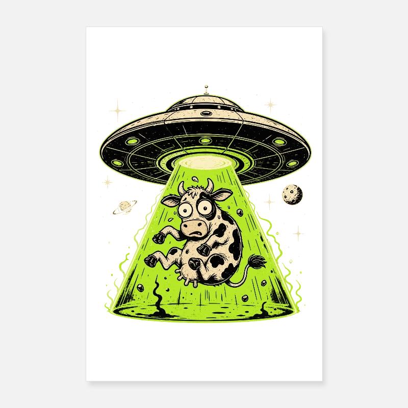 Alien Kuh Entführung Weirdcore Surreal Poster 60x90 cm