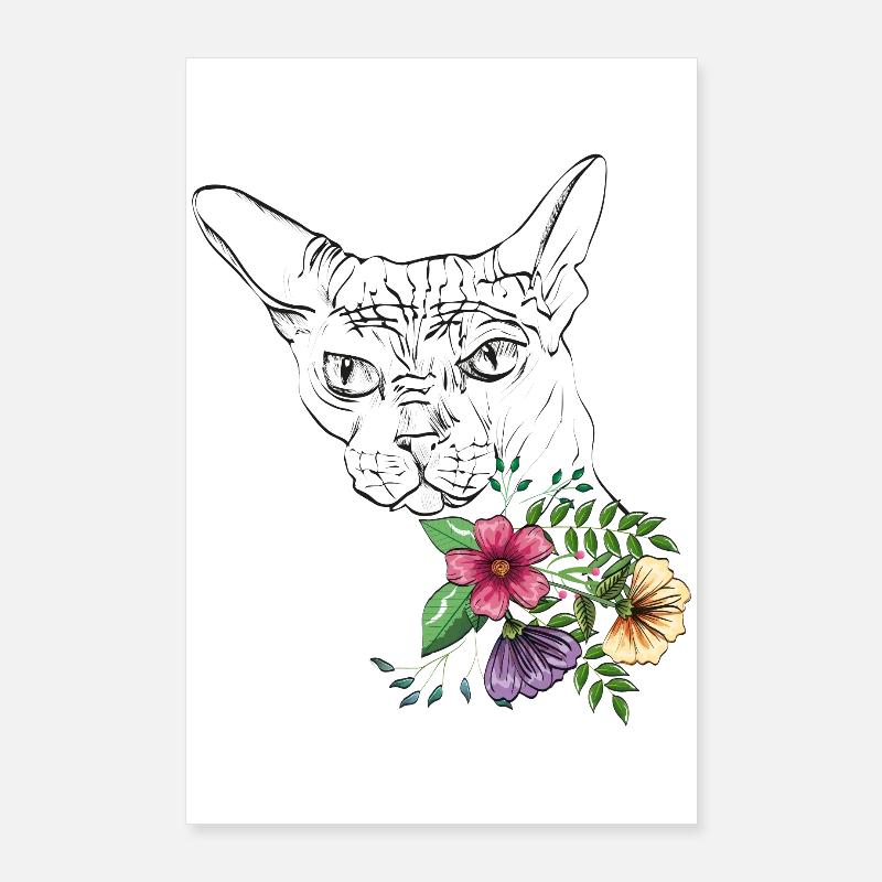 Katze mit Blumen Poster 60x90 cm
