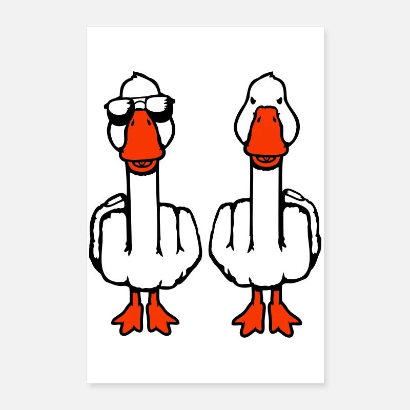 2 Goose Double Middle Finger Oies Duo d’équipe d’amis Poster 60 x 90 cm