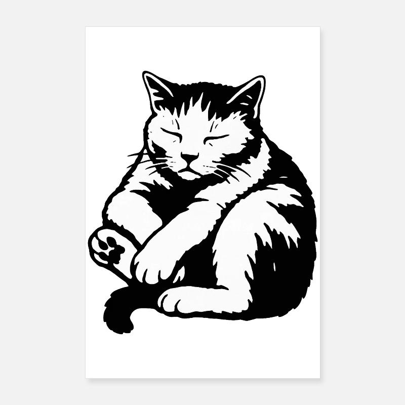 Silhouette du chat endormi Poster 60 x 90 cm