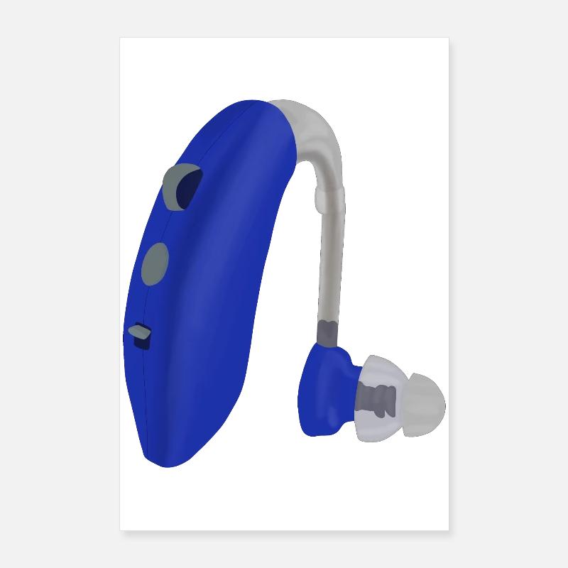 Une aide auditive bleue Poster 60 x 90 cm