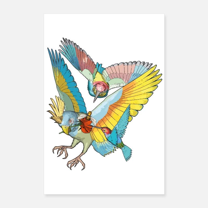 Oiseaux colorés Poster 60 x 90 cm