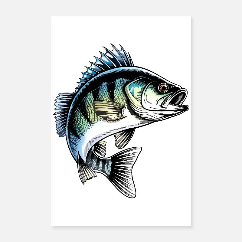 Springender Barsch Dynamische Fischillustration Poster 60x90 cm