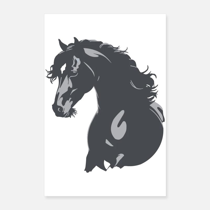Silhouette de cheval noir Poster 60 x 90 cm