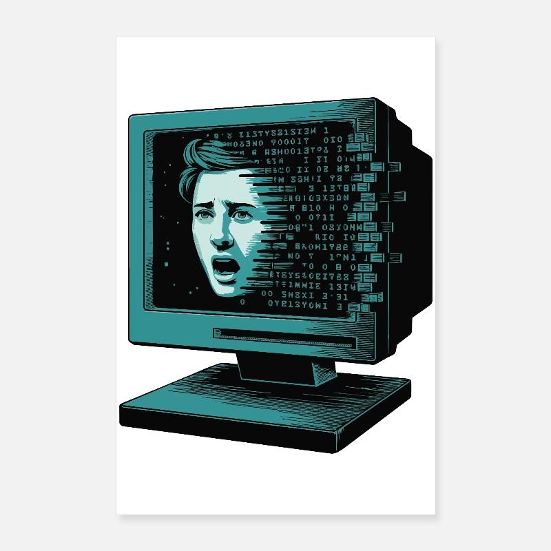 Retro Computer Terror Retroglitch AI Poster 24" x 35" (60x90 cm)