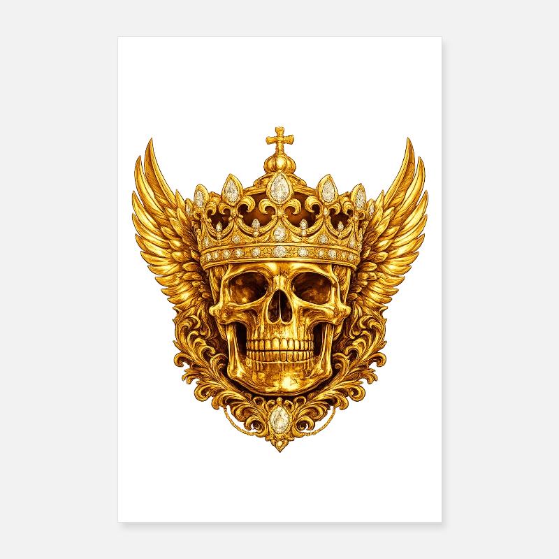 Crâne doré avec couronne et ailes Poster 60 x 90 cm