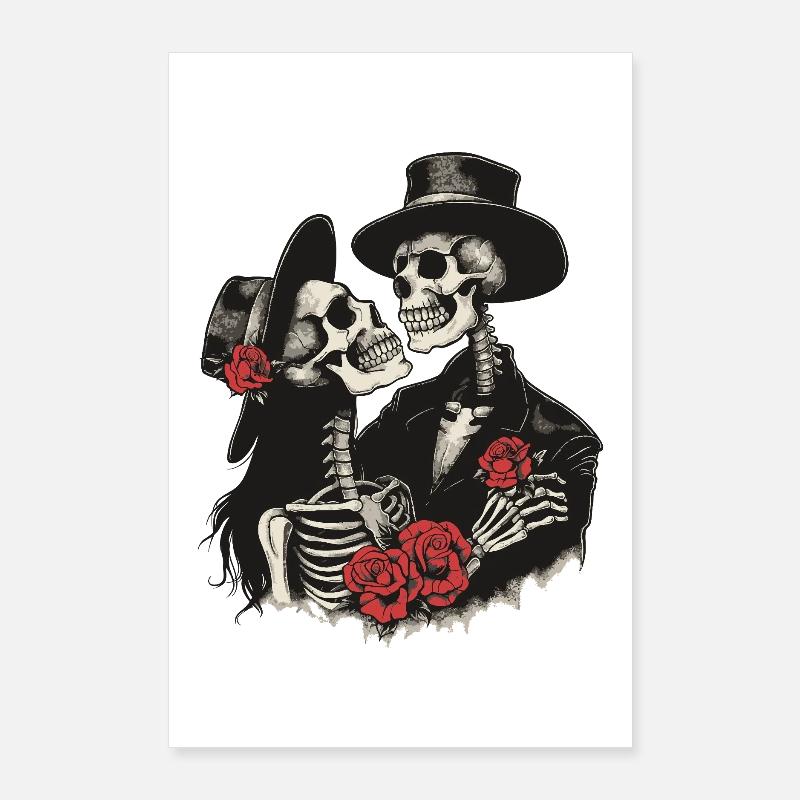 Gothic Skeleton Couple mit Rosen Poster 60x90 cm