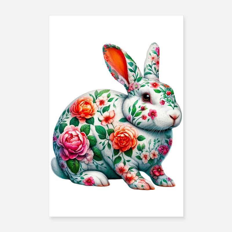 Lapin décoré de fleurs Poster 60 x 90 cm