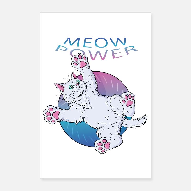 Miaou Power Chat Avec Texte Néon Poster 60 x 90 cm