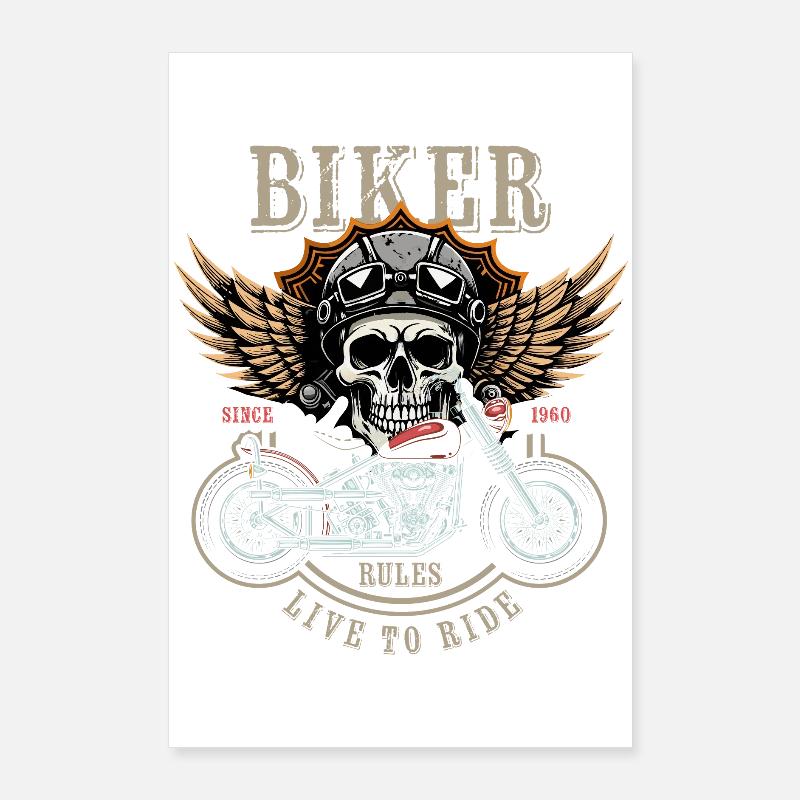 Biker Rules - Since 1960 - Live to Ride Poster 24" x 35" (60x90 cm)
