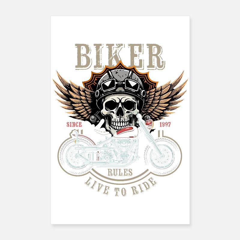 Biker Rules - Since 1997 - Live to Ride - Poster 60x90 cm - Weiß