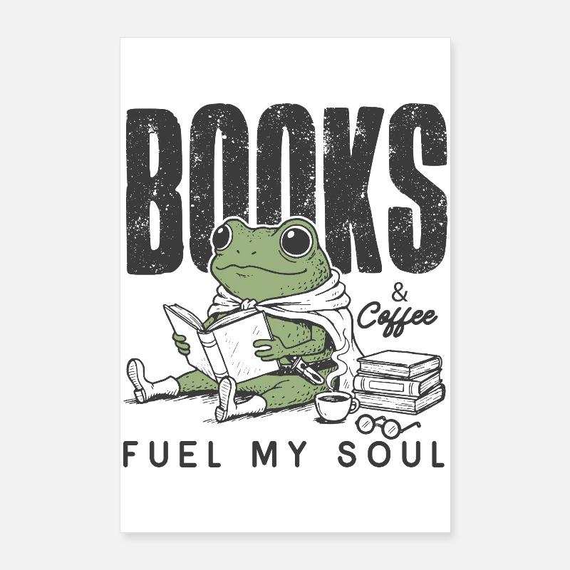 Frosch liest Bücher & Kaffee Poster 60x90 cm